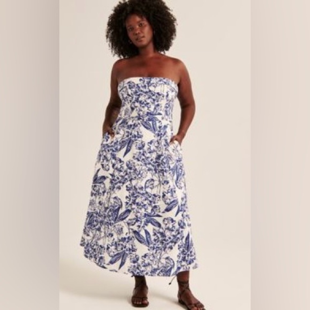 Abercrombie and Fitch Strapless Linen - Blend Midi Dress (XXL)